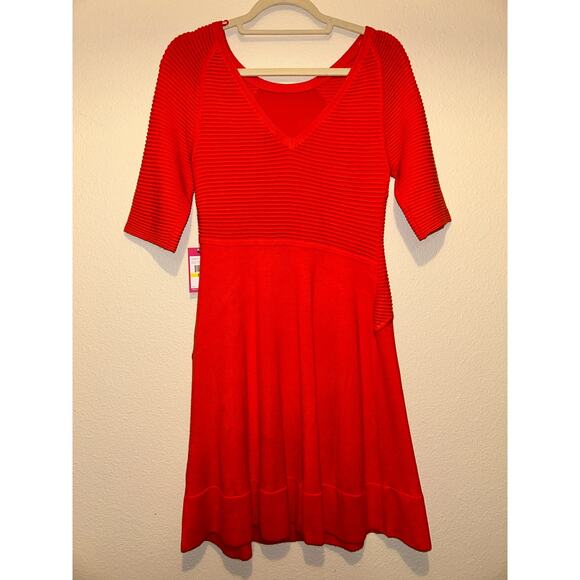 Vince Camuto Ora Orange Ribbed Sweater Dress V Neck Petite Medium NWT Casual - Picture 8 of 10